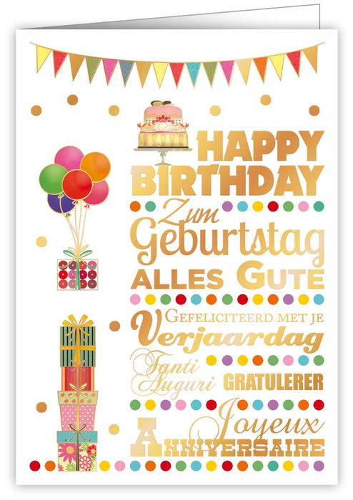 Languages & Balloons Birthday Card
