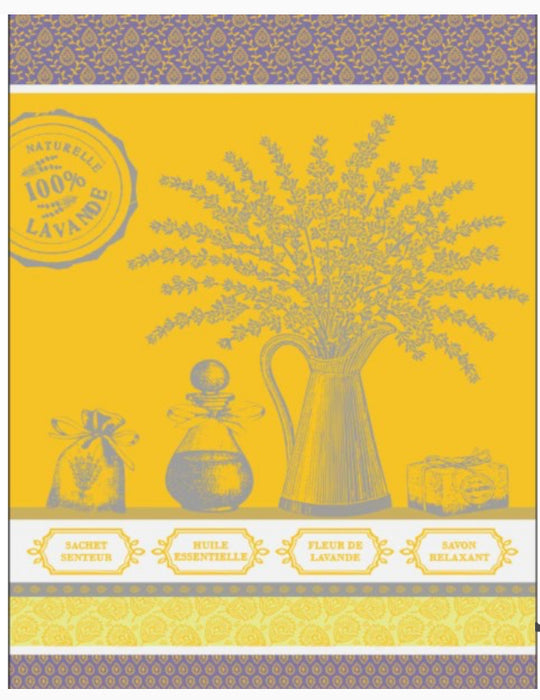 Lavender Bouquet  Yellow jacquard tea towel