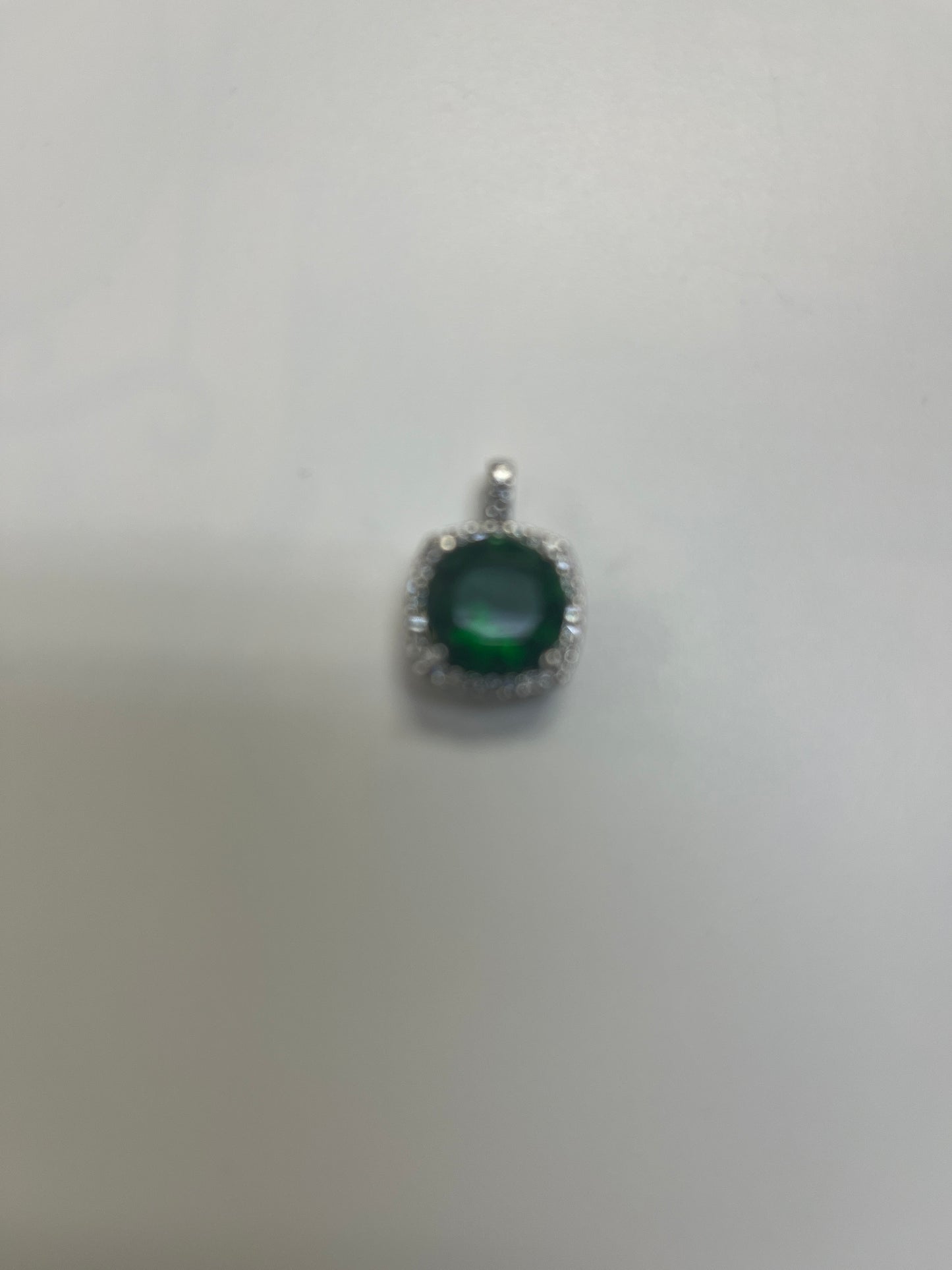 Silver Square Pendant Green