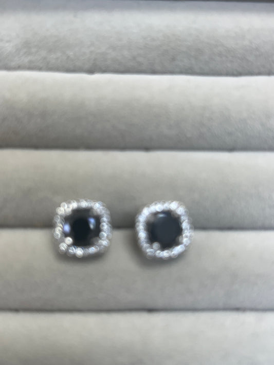 Earrings Silver Black Onyx square