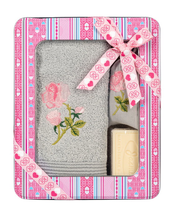 Grey Rose Hand Towel Gift Set