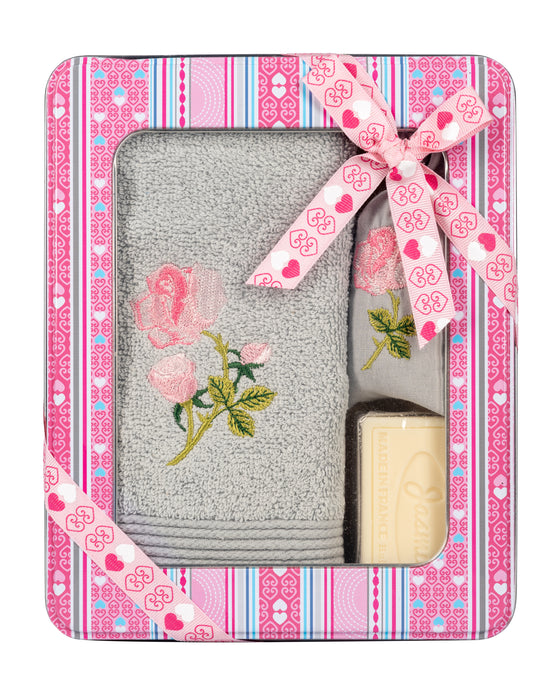 Grey Rose Hand Towel Gift Set