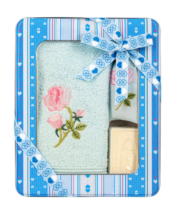 Blue Rose Hand Towel Gift Set