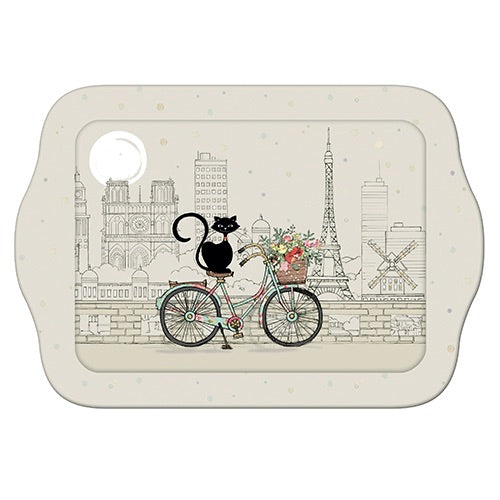 Bicycle Cat Eiffel Tower small Tray