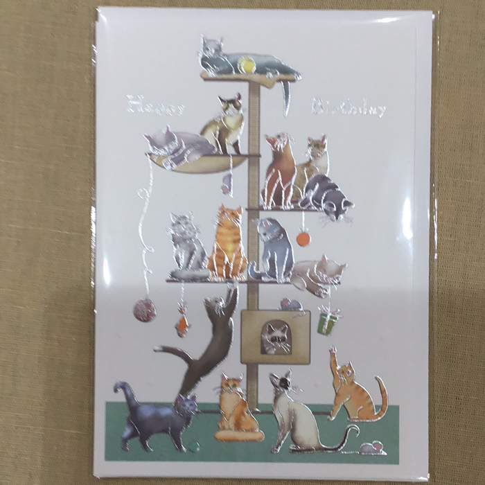 Cats  on the tree card happy birthday card